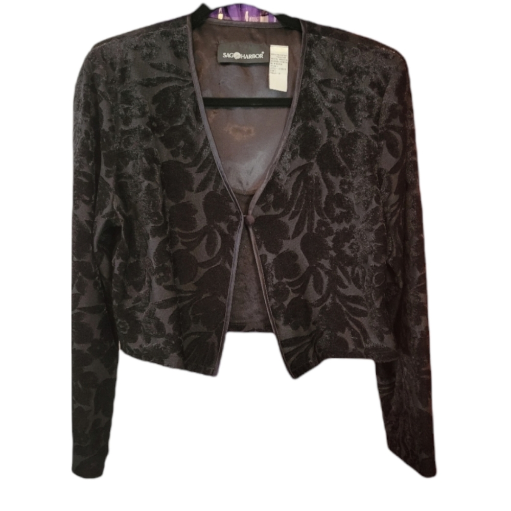 Vintage Sag Harbor Black Velvet Cropped Blazer | Size 10